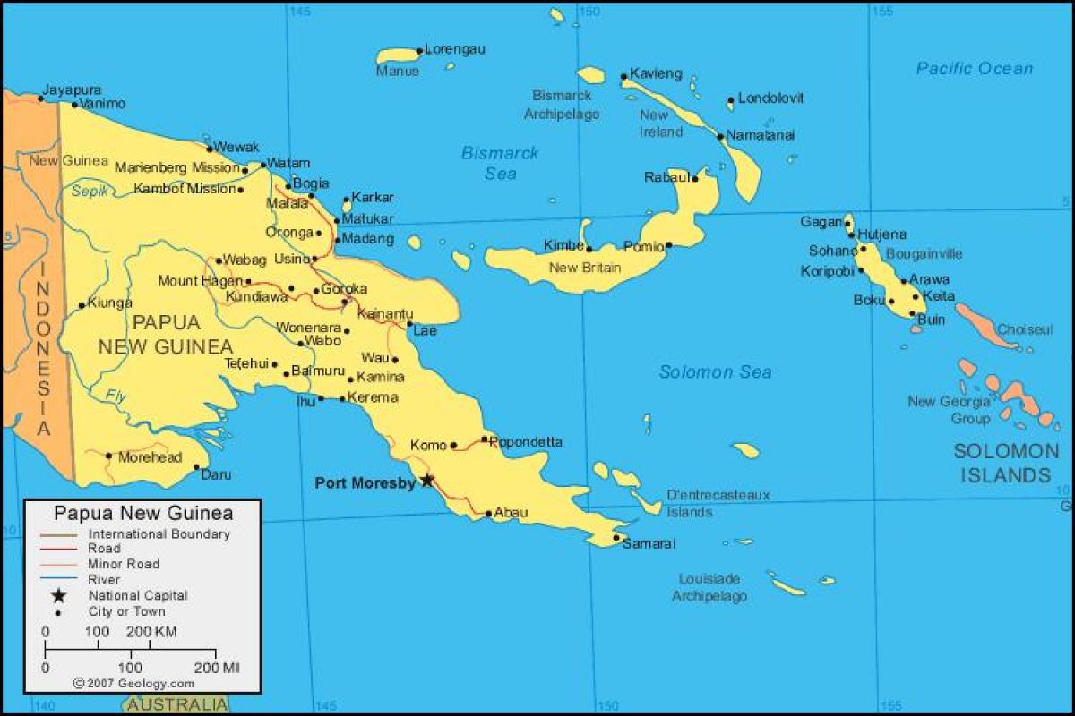 mapa de papua nova guiné e países vizinhos